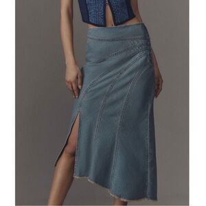 Anthropologie Pilcro Asymmetrical Seamed Denim Midi Cotton Skirt Size 12